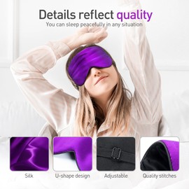 Viedouce Sleep Mask Silk Eye Mask, 100% Skin-Friendly Silk Sleep Mask Women and Men, Comfortable Sleeping Mask with Travel Bag, Ideal for Sleep at Home and Travel, Purple