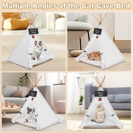 Dog Tent, 24 in Cat Tents for Indoor Cats, Portable Washable Pet Tent with Thick Cushion, Anti-Slip Pet Teepee for Cats Dogs up to 11lbs with Removable and Washable Liner (White, S)