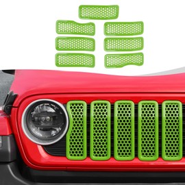 SQQP Front Grill Insert Mesh Grille Inserts Cover Kit 7Pcs Compatible with 2024-2025+ Jeep Wrangler JL JLU & Gladiator JT Exterior Accessories (Green)