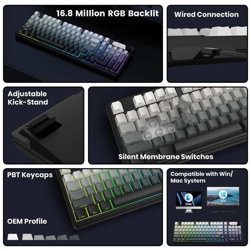 GEODMAER G98 Gaming Keyboard, 99 Keys Silent Wired Keyboard with
