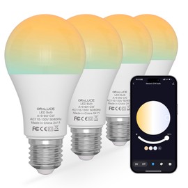 ORALUCE LED Remote Control Light Bulbs 60 Watt Equivalent, Dimmable 2700-6500K Lightbulbs E26 Base, A19 Bluetooth Smart Light Bulb for Lamp, Bedroom, 4 Pack Without Remote Control