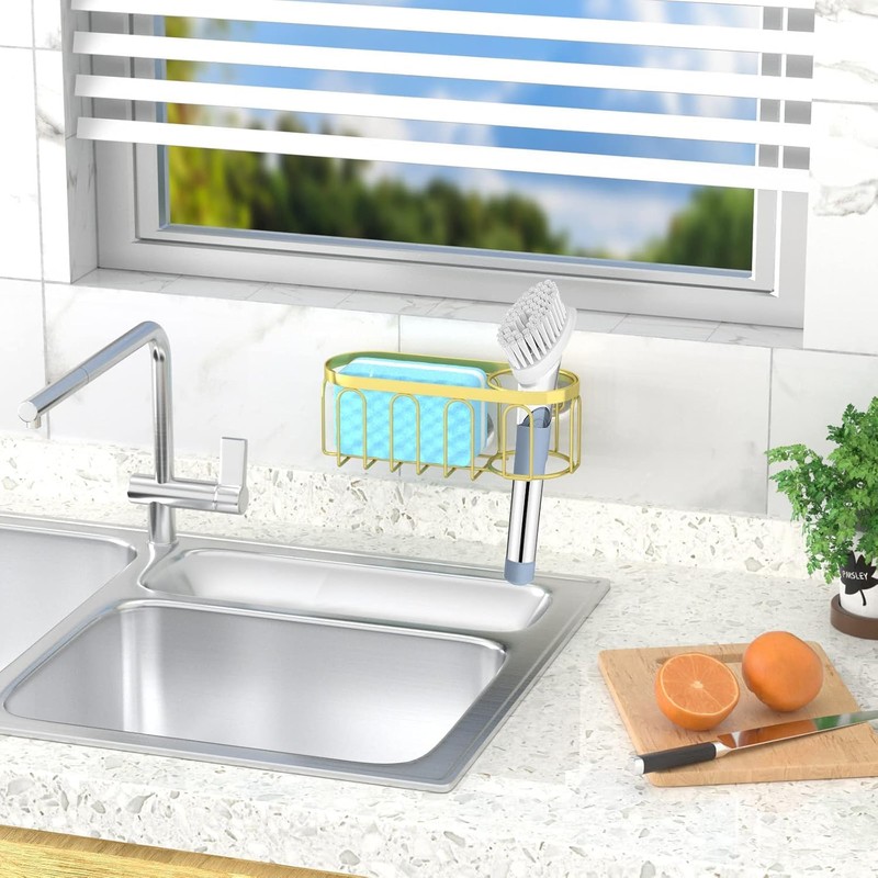 Yazoni 2-in-1 Sponge Holder for Kitchen Sink, Suction Cup Rack