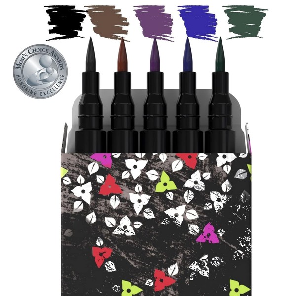 Nikka Notto Liquid Eyeliner Set De-Luxe of 5 Intense Waterproof Colors. Best Makeup Gift 2017. Sponge Tip Automatic Express Pen Eye Liners Black Brown Purple Blue Green