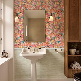 Simon&Siff Floral Peel and Stick Wallpaper 17.3"x80" Pink Watercolor Flowers Wall Murals Removable Wall Paper for Bedroom Bathroom Cabinet Renter Friendly