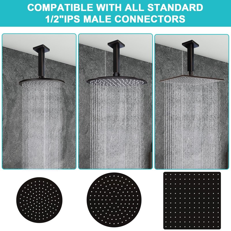 ENGA Straight Shower Arm with Flange, 6 Inch Ceiling Mount