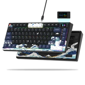Womier S-K80 75% Keyboard with Color Multimedia Display Mechanical Gaming Keyboard Creamy Sound, Wired Hot Swappable Gasket Mount RGB Custom Key board, Pre-lubed Stabilizer for Mac/Win, Black Kanagawa
