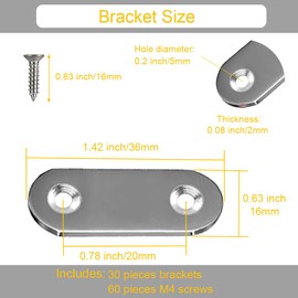 30PCS Straight Brace Brackets 1.42 Inch Stainless Steel Flat Mending Plates, Repair Fixing Joining Brackets for Wood Furniture with Screws