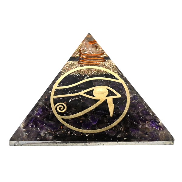 Amazing Gemstone Large Orgone Pyramid | Amethyst Pyramid Crystal | Eye of Ra Orgonite Pyramid | Organ Pyramids Positive Energy Healing