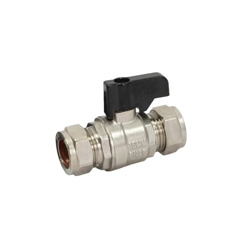 TC 15mm Compression Isolation Valve Full Bore with Black Lever
