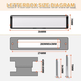 Bwintech 1 Set 305 * 70MM (12") White Aluminium Adjustable Depth Door Letterbox,Fit for 40-80mm Thickness Wooden,UPVC,Composite,Internal and External Doors
