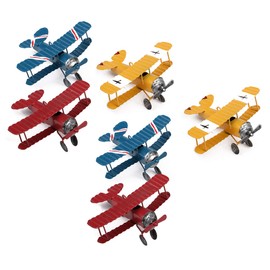 Dedoot Vintage Airplane Model Decor Vintage Mini Metal Decorative Airplane Wrought Iron Aircraft Biplane for Photo Props, Tree Ornament,Desktop Decoration,Pack of 6,3 Colors(Blue/Red/Yellow)