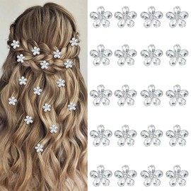 YISSION 20 Pcs Mini White Rhinestone Hair Clips Cute Flower Hair Clips Decorative Hair Pins Wedding Bridal Flower Hair Accessories for Girls Women