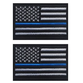 Police Law Enforcement Thin Blue Line USA Flag Bundle of 2 pcs Hook Patch (3.0 X 2.0)