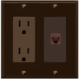 RiteAV 1 Port Cat6 Ethernet Wall Plate Female-Female - Outlet [Brown/Brown]