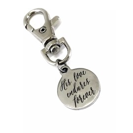 JKCE Designs Christian Bag Charm, His Love Endures Forever, Purse Charm, Bible Verse Bag Tag
