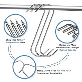 DINGFENG Butcher Hooks, Pack of 30 Stainless Steel Meat Hooks, 13 cm S Hooks, Kitchen Hooks, Smoking Hooks, Large Metal Hooks for Hanging, Hanging Hooks for Kitchen, Shop, Shop