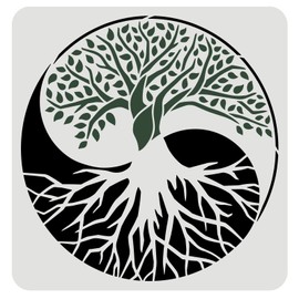 FINGERINSPIRE Tree of Life Pattern Stencils 30 x 30 cm DIY Craft Painting Stencil Reusable PET Yin Yang Tree Drawing Stencils for Painting on Wood Sign Floor Wall Tiles Windows