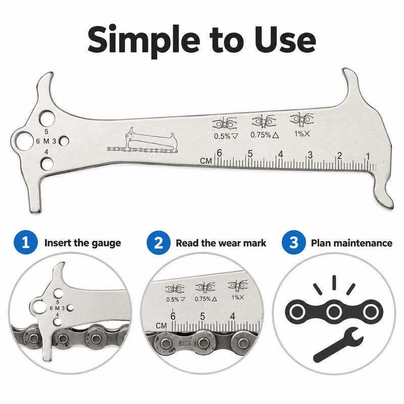 Bicycle Chain Wear Gauge – Stainless Steel Multi-Function Measurement Tool