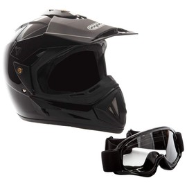 MMG Adult Motorcycle Off Road Helmet DOT - MX ATV Dirt Bike Motocross UTV - with Goggles (Large, Shiny Black)