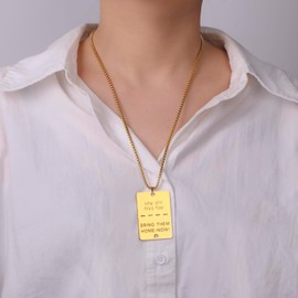 TEAMER Bring Them Home Now Necklace Stainless Steel Jewish Hebrew Pendant Dog Tag Jewelry for Men Women (Gold - Box Chain - 1Pcs)
