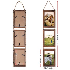 EYMPEU 10 x 15 Collage Triple Hanging Picture Frame Set, Rustic 6 Open Vertical Frames Made to Display 10 x 15 cm Photo Postcard for Wall Decoration, Brown