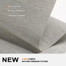 Persilux No Drill No Tools Light Filtering Roller Shades for Windows,Linen Fabric Cordless Roller Blinds,Custom Blinds for Home,Bedroom,Living Room,Grey-Light Filtering,Custom Size