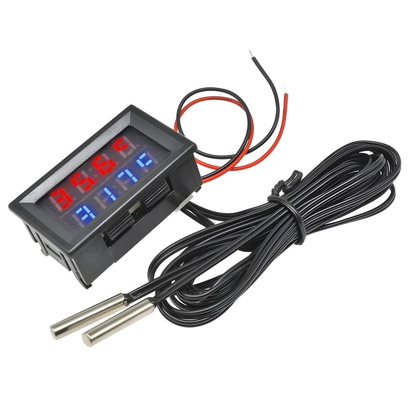 CGEAMDY Dual Digital Display Temperature Meter, DC 4-28V Waterproof NTC