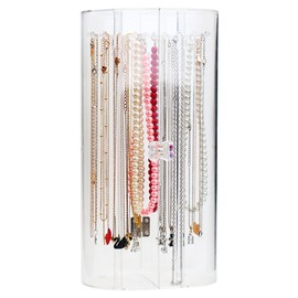 Acrylic Necklace Holder with 24 Hooks Clear Necklace Organizer Dustproof Rotation Jewelry Storage Stand Display Case