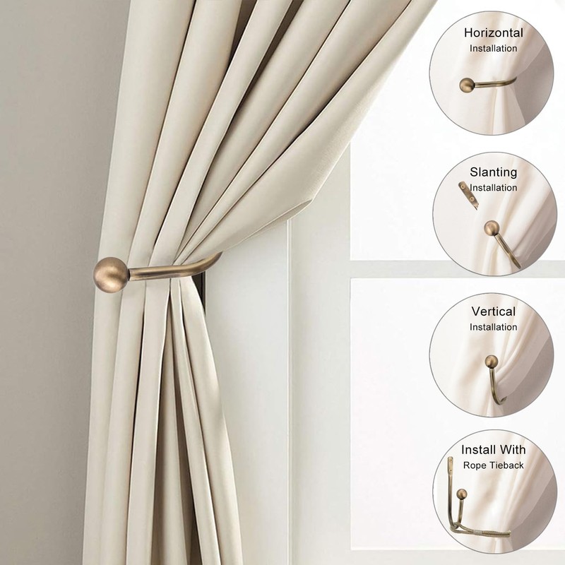 Curtain Tie Backs Hooks, 2 Pcs Metal Curtain Holdbacks, Retro