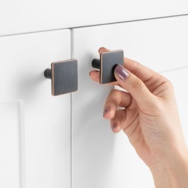 ASKANO 10 Pack 1-1/4 Inch Oil Rubbed Bronze Cabinet Knobs Brushed Bronze Drawer Knobs Square Bronze Cabinet Pulls, ZK2201 Kitchen Hardware for Cabinets Drawers Bedroom Dresser Bathroom Vanity Cupboard