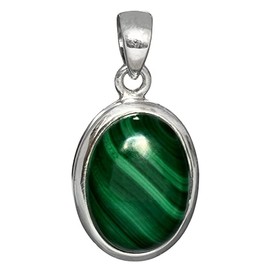 I-be, Malachite gemstone pendant, 925 silver, oval, in gift box, 203612