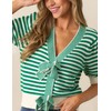 InterNos Womens Bow Front Short Sleeves Sweater Classic Striped V