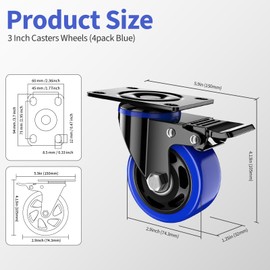 3 Inch Caster Wheels Heavy Duty 1600lbs, Swivel Casters Set of 4 with Safe Dual Locking,Industrial Plate Casters, Locking Casters Wheels for Furniture,Workbench(Free Hardware Kit)