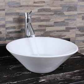 ELIMAX'S Unique Funnel Shape White Porcelain Ceramic Bathroom Vessel Sink & Chrome Finish Faucet Combo
