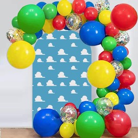 Arch Backdrop Cover Blue Sky White Clouds Background Boy Story Cartoon Hero Newborn Toy Theme Party Decoration Baby Shower Kids Birthday Decor Props (7.2FT)