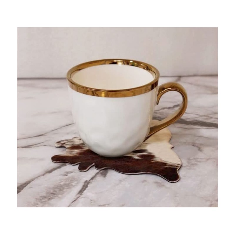 Cowhide Coaster Set of 6 pcs Natural Cowhide Drink Coasters