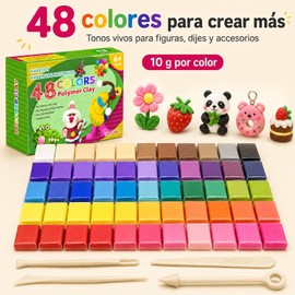 JeeLeeko Kit de arcilla polimérica de 48 colores para principiantes Set de manualidades para niños; incluye herramientas y accesorios para crear llaveros, aretes y figuras DIY