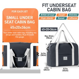 FIORETTO for Easyjet Airlines Cabin Bag 45x36x20 Underseat Travel Hand Luggage Carry on Bag Weekend Overnight Duffle Holdall Bag for Women and Men Grey