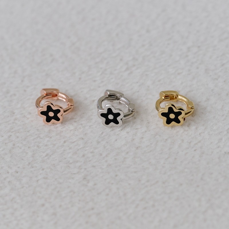 Gold&Deer 14K Goldfield Mini Black Flower One-Touch Earrings Rose Gold