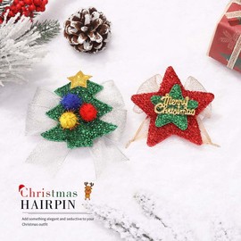 Edary Hair Clips Set with Bow, Red Star Hair Clips Bells Christmas Hair Accessories Festival Hair Decoration for Kids and Adults (2 Pieces) (Green)