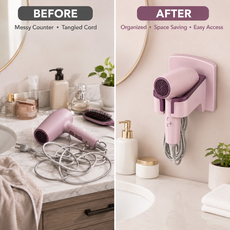 Wall Mounted Hair Dryer Holder for Bathroom Storage – Punch-Free