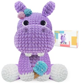 CODGP Crochet Kit for Beginners,11.8in Crochet Animal Kit Hippo,Crochet Starter Kit Gift for Adults Kids with Yarn Sets,Amigurumi Crochet Kit with Step-by-Step Video Tutorials