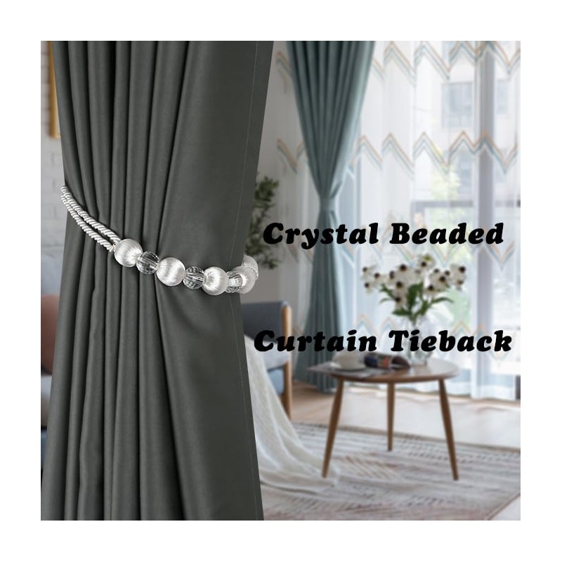 BEL AVENIR Crystal Curtain Tiebacks, Beaded Handmade Curtain with 2