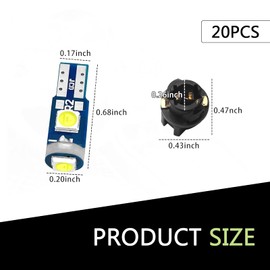 winterrock 20PCS 74 LED Bulb Dash Lights Super Bright, T5 37 74 Wedge LED Bulb with PC74 PC37 Twist Lock Socket, Auto Instrument Cluster Bulbs, Replacement Instrument Panel Gauge Light Kits (White)