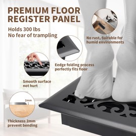 SANYCASA 2x10 Inches Air Floor Vents Register Ease Adjust Air Flow Savannah Design-Heavy Duty Walkable Steel Decorative Vent Covers for Home Floor - Matte Black Floor Vent Covers