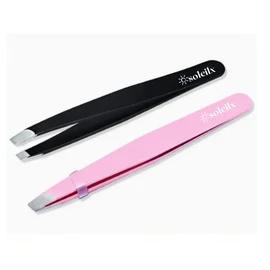 soleilx Professional Eyebrow Tweezers Set (2 Pieces Black + Pink) Eyebrow Tweezers Eyelashes Thin Non-Slip Tip - Precision Tweezers - Eyebrow Epilator for Men and Women