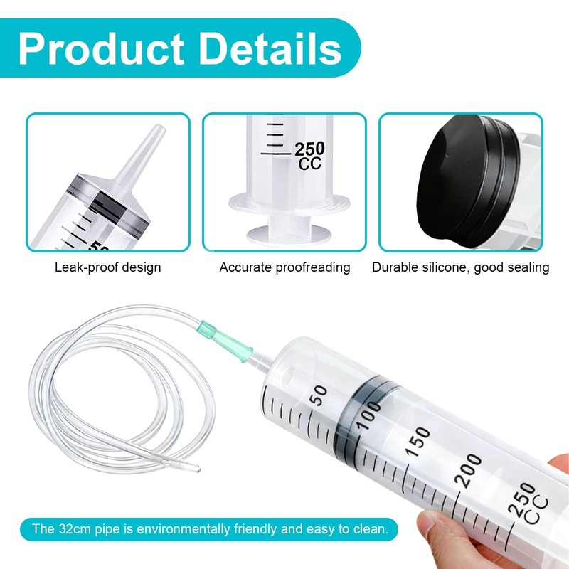 OXTXO 2-Pack 250ml Large Industrial Syringe with 2x 30cm Hoses