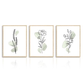 Dazzlewall Abstract Botanical Wall Decor Poster Minimalist Sage Green Flower Line Wall Poster for Bedroom Living Room Decor 12x16 in Unframed Set of 3
