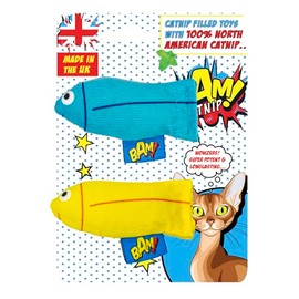 BAM! Strong Catnip Cat Toy North American Catnip Filled - Fish Shape In Yellow And Blue - Perfect For Playful Cats - Durable And Fun - Ideal 7.5cm Size For Cats Of All Ages And Breeds