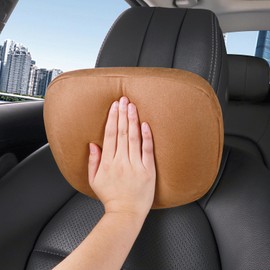 POKSRI 1P Car Neck Pillow for headrests, Suede Support Head Pillows for Driving,Polyester,11.8x7.5inch Drive Vehicle Cushion Seats(Orange-Brown)